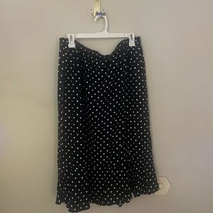 Vintage 90s Black Polka Dot Midi Skirt with Elastic Waist
